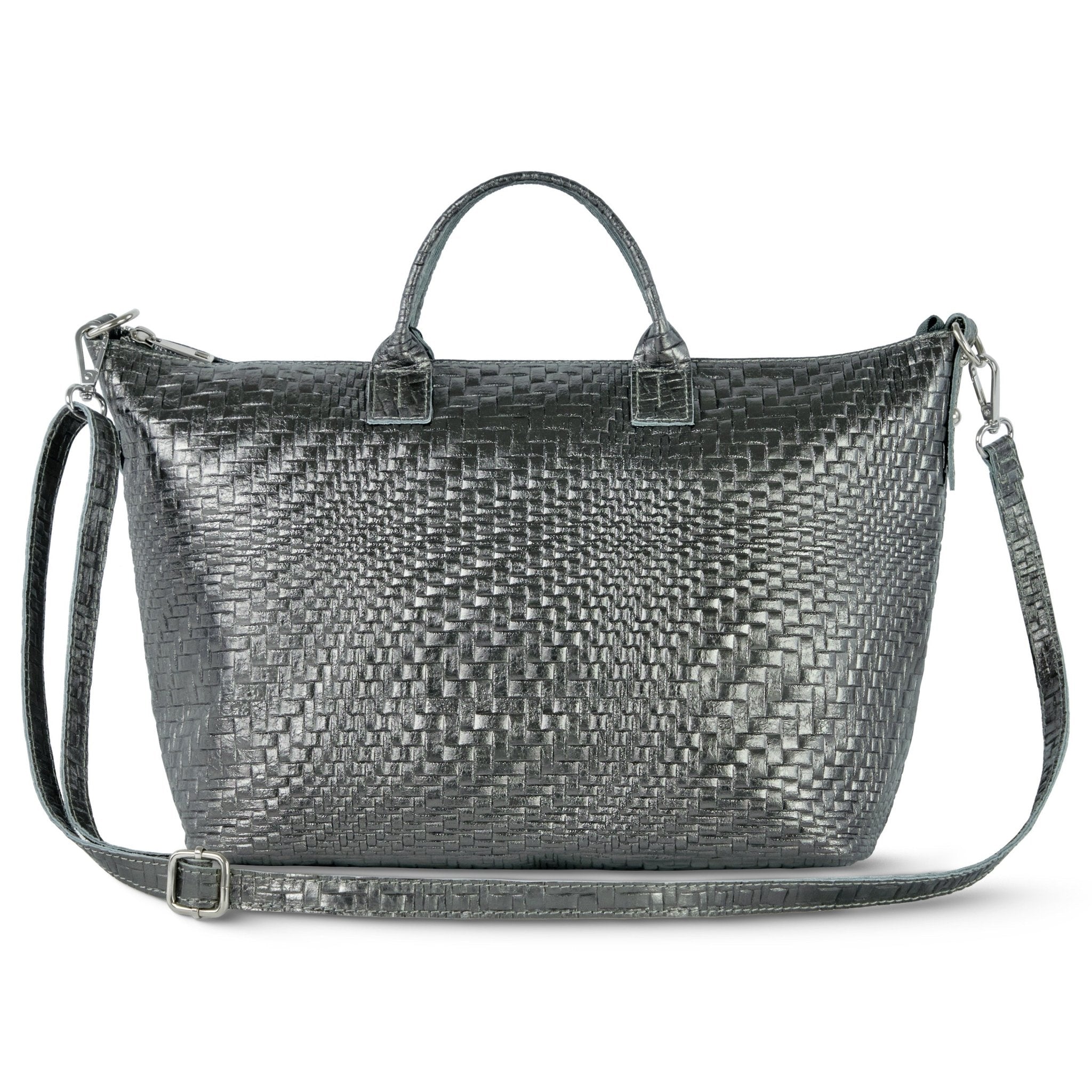 Italian Genuine Basketweave-Embossed Metallic Suede Top-Handle Bag | Treviso - Che Cose Belle