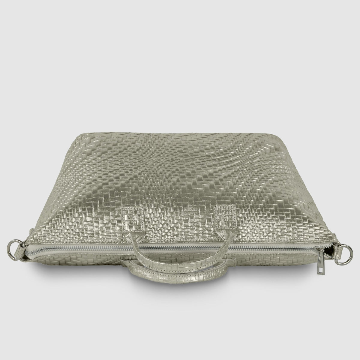Italian Genuine Basketweave-Embossed Metallic Suede Top-Handle Bag | Treviso - Che Cose Belle