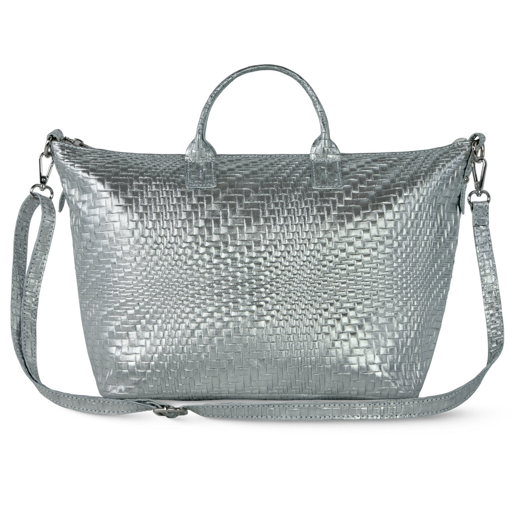 Italian Genuine Basketweave-Embossed Metallic Suede Top-Handle Bag | Treviso - Che Cose Belle