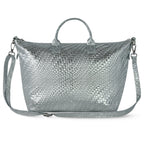 Italian Genuine Basketweave-Embossed Metallic Suede Top-Handle Bag | Treviso - Che Cose Belle
