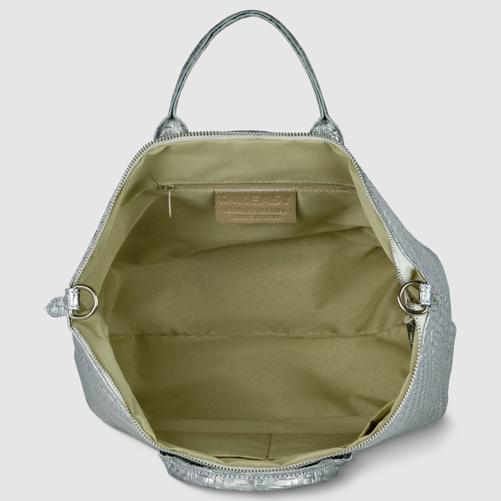 Italian Genuine Basketweave-Embossed Metallic Suede Top-Handle Bag | Treviso - Che Cose Belle