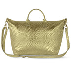 Italian Genuine Basketweave-Embossed Metallic Suede Top-Handle Bag | Treviso - Che Cose Belle