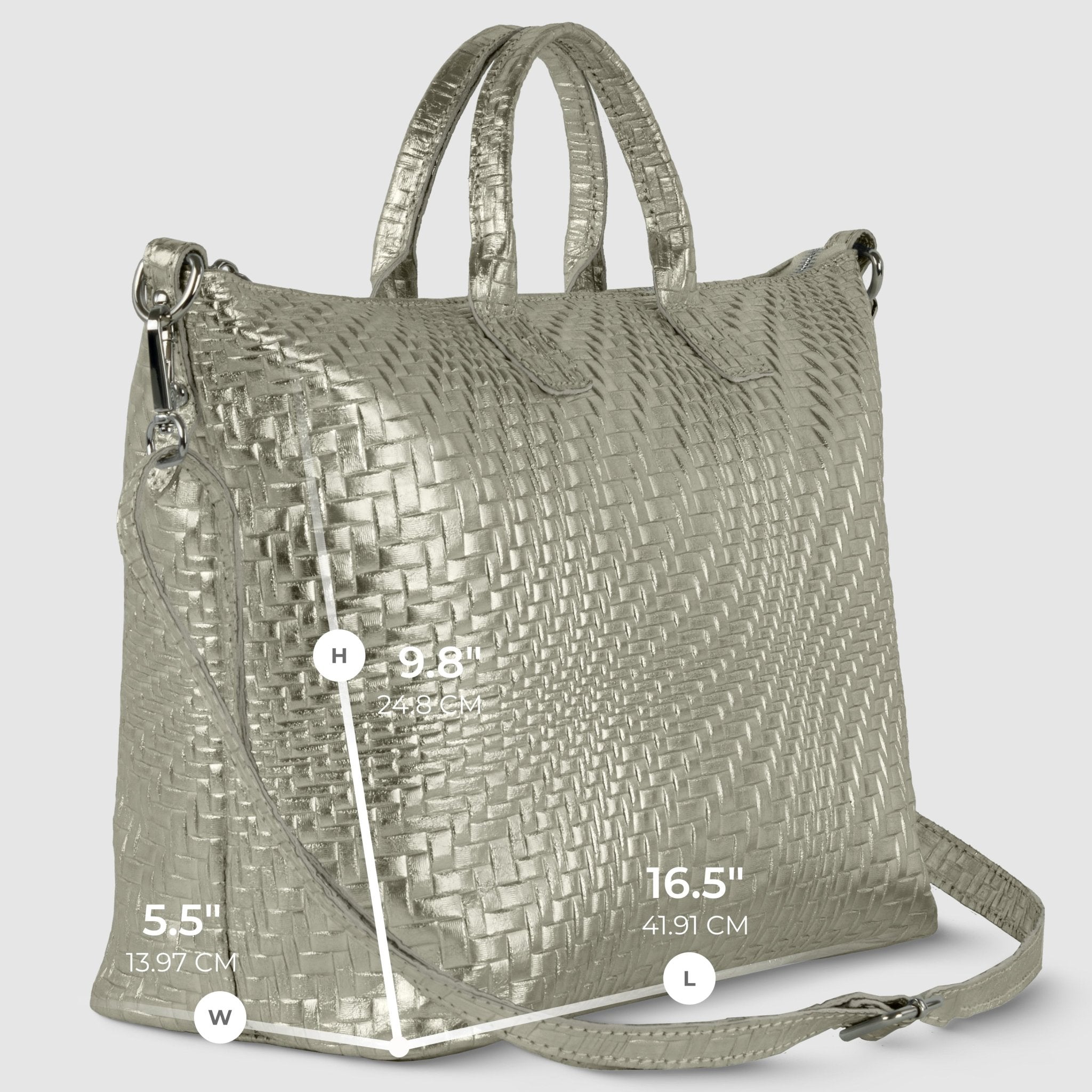 Italian Genuine Basketweave-Embossed Metallic Suede Top-Handle Bag | Treviso - Che Cose Belle