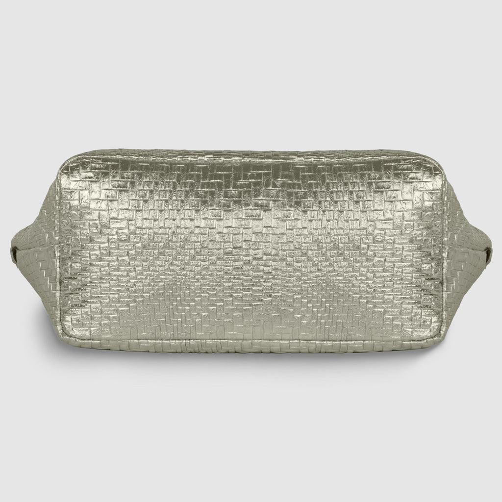 Italian Genuine Basketweave-Embossed Metallic Suede Top-Handle Bag | Treviso - Che Cose Belle