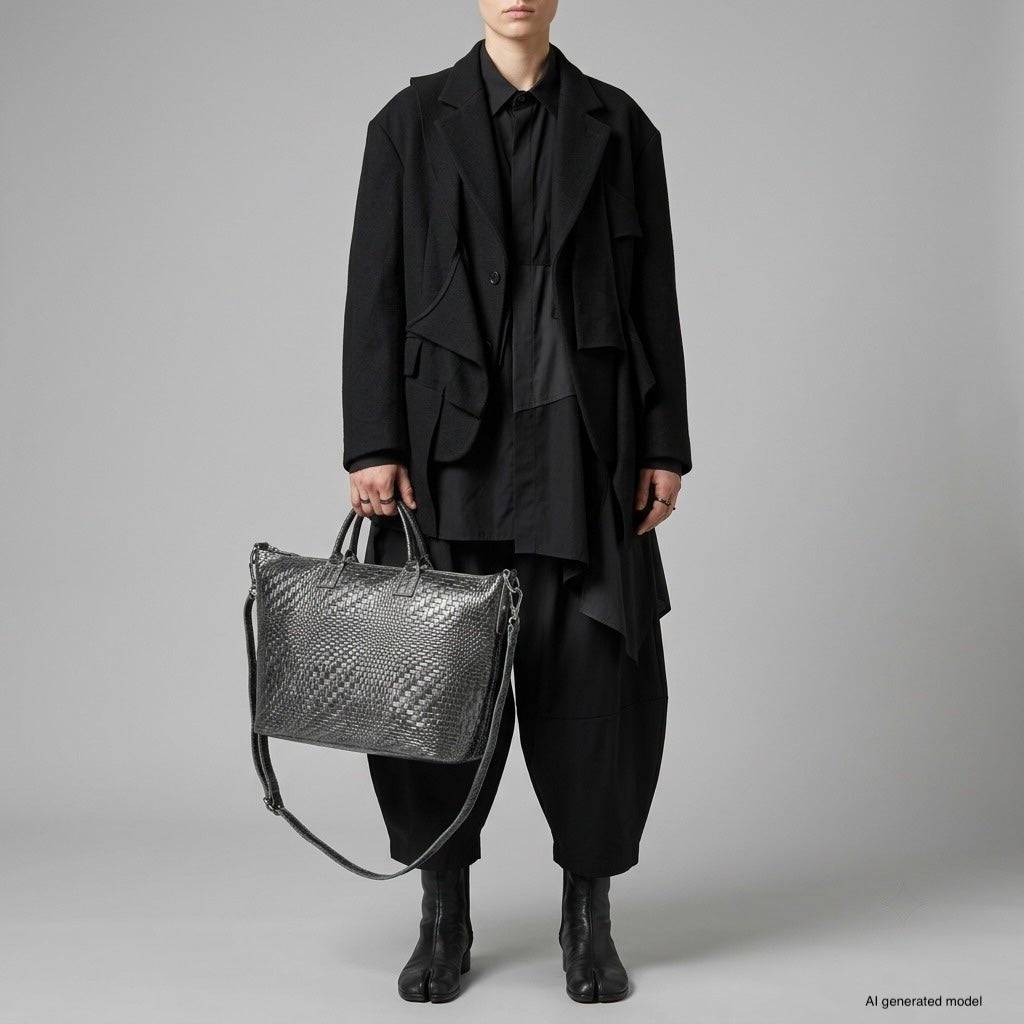 Italian Genuine Basketweave-Embossed Metallic Suede Top-Handle Bag | Treviso - Che Cose Belle