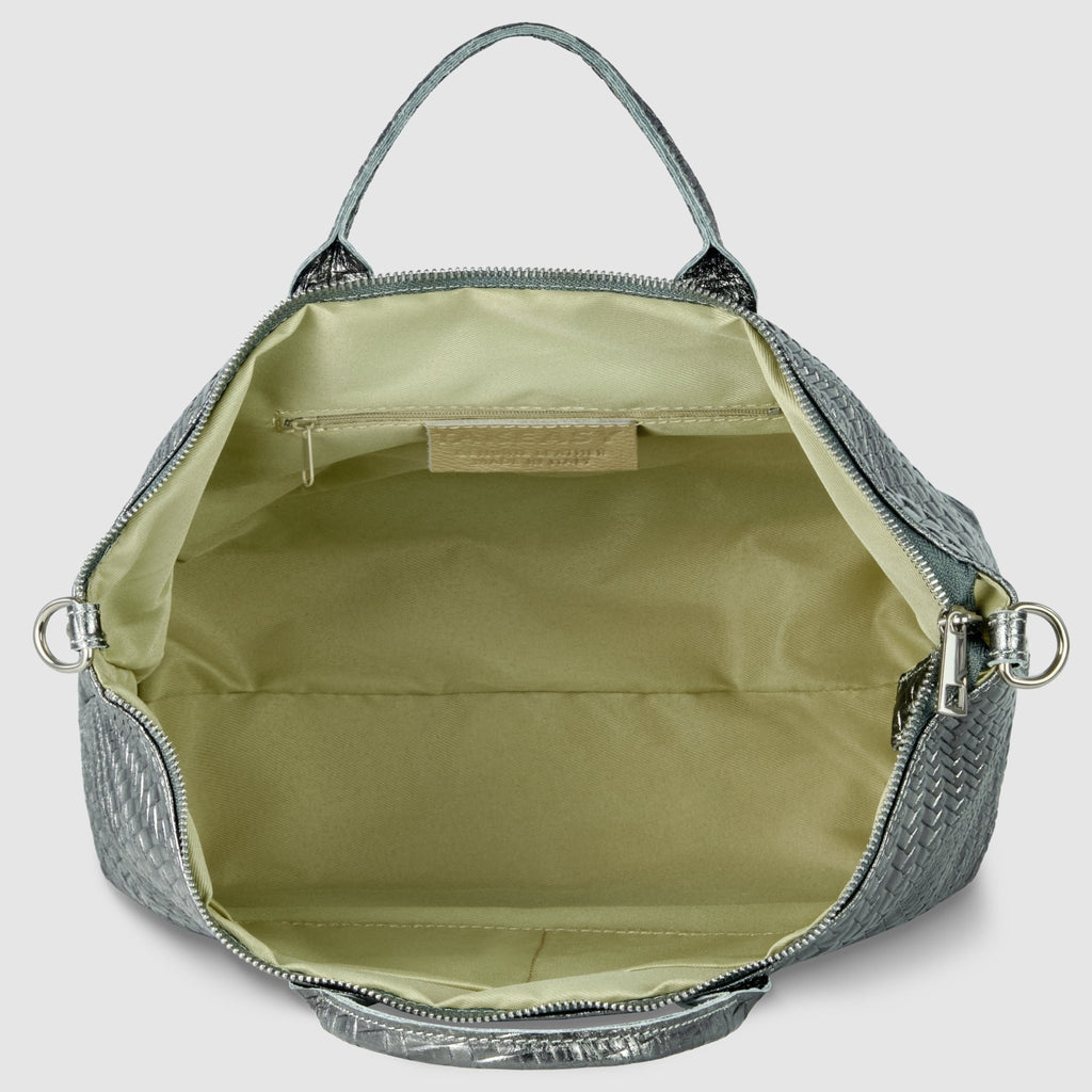 Italian Genuine Basketweave-Embossed Metallic Suede Top-Handle Bag | Treviso - Che Cose Belle