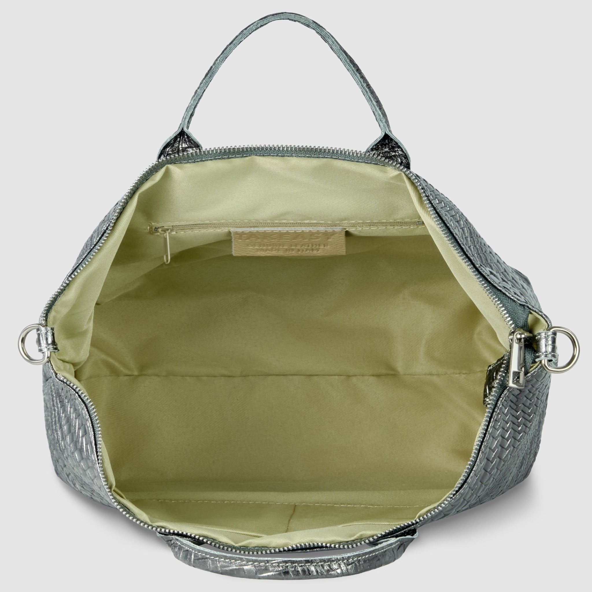 Italian Genuine Basketweave-Embossed Metallic Suede Top-Handle Bag | Treviso - Che Cose Belle