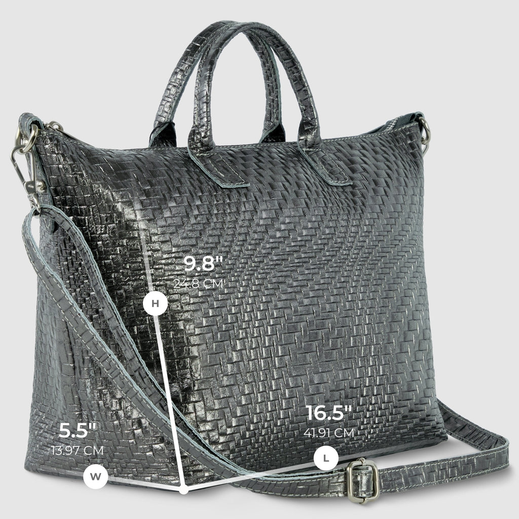 Italian Genuine Basketweave-Embossed Metallic Suede Top-Handle Bag | Treviso - Che Cose Belle