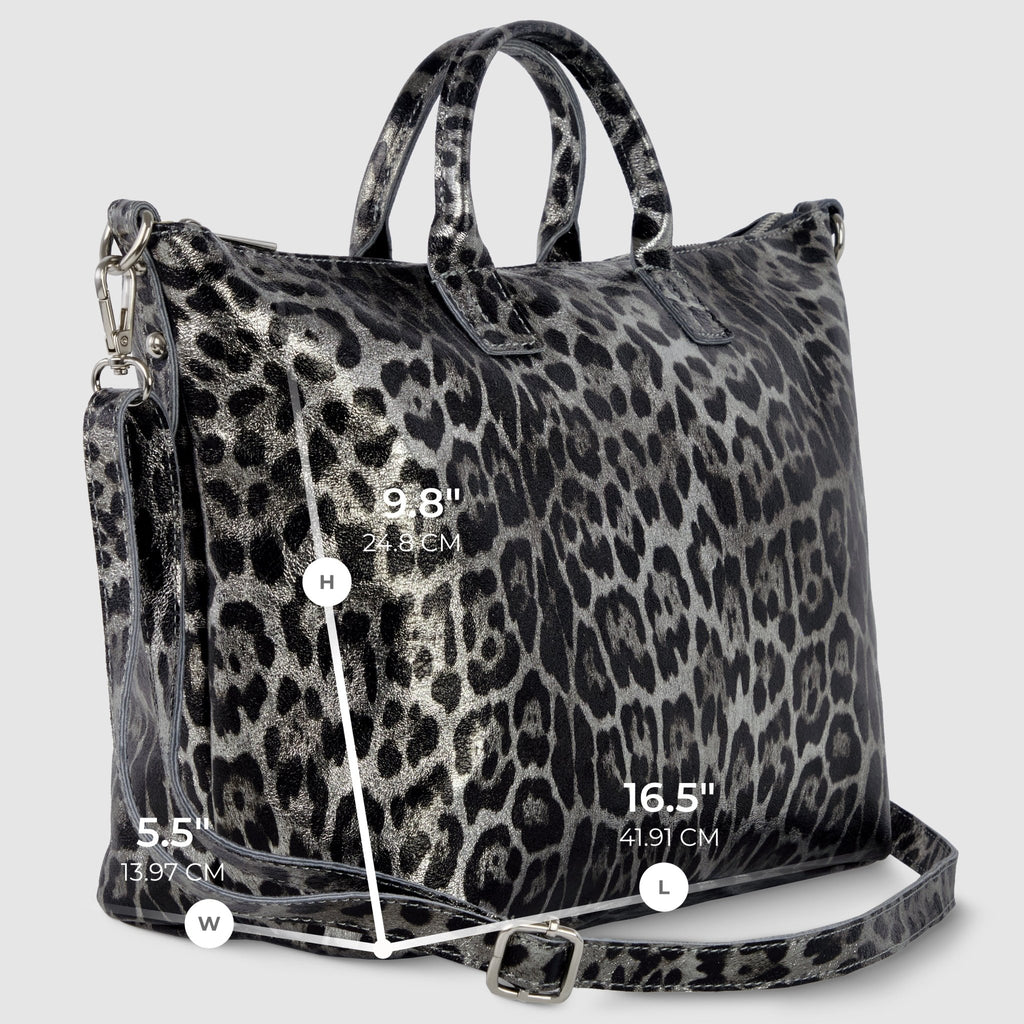 Italian Genuine Leopard-Print Metallic Suede Top-Handle Bag | Rimini - Che Cose Belle