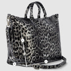 Italian Genuine Leopard-Print Metallic Suede Top-Handle Bag | Rimini - Che Cose Belle