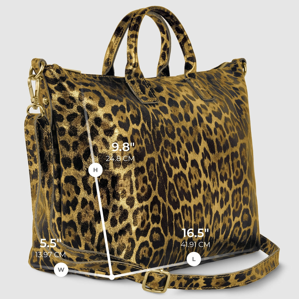 Italian Genuine Leopard-Print Metallic Suede Top-Handle Bag | Rimini - Che Cose Belle