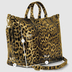 Italian Genuine Leopard-Print Metallic Suede Top-Handle Bag | Rimini - Che Cose Belle