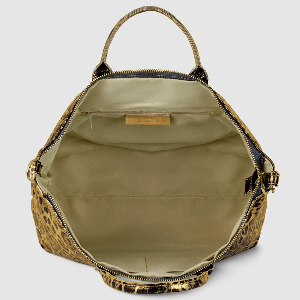 Italian Genuine Leopard-Print Metallic Suede Top-Handle Bag | Rimini - Che Cose Belle