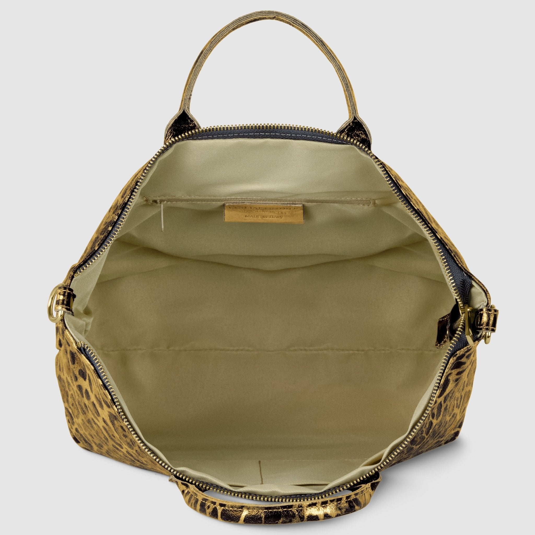 Italian Genuine Leopard-Print Metallic Suede Top-Handle Bag | Rimini - Che Cose Belle