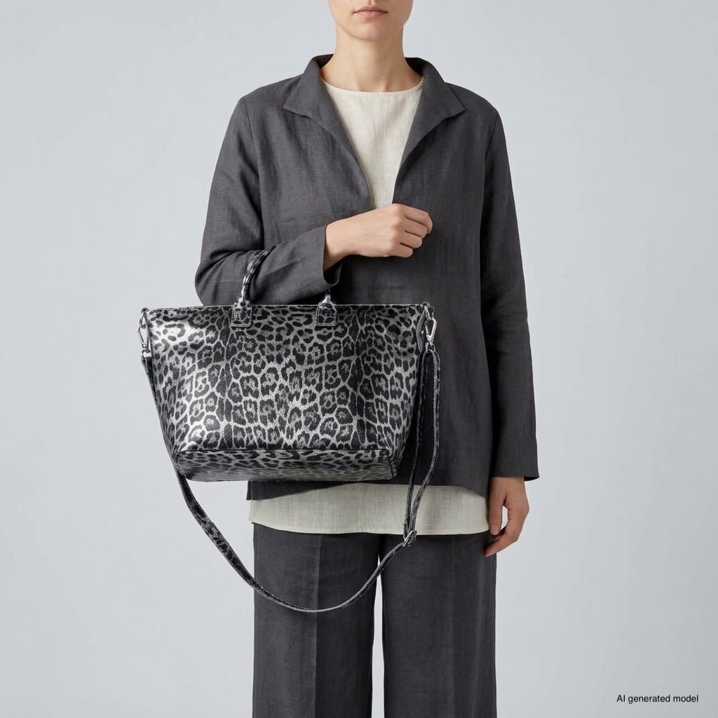 Italian Genuine Leopard-Print Metallic Suede Top-Handle Bag | Rimini - Che Cose Belle