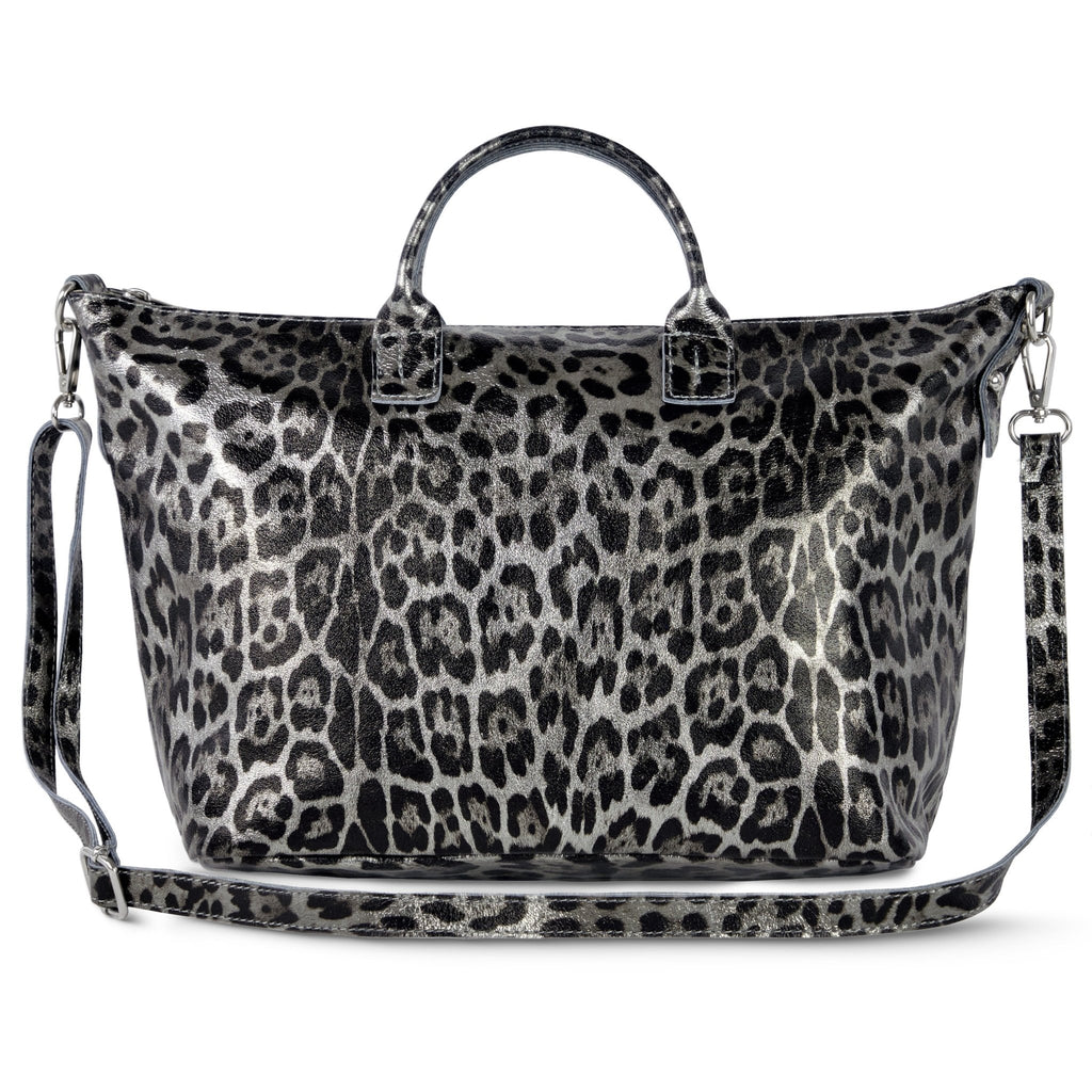 Italian Genuine Leopard-Print Metallic Suede Top-Handle Bag | Rimini - Che Cose Belle