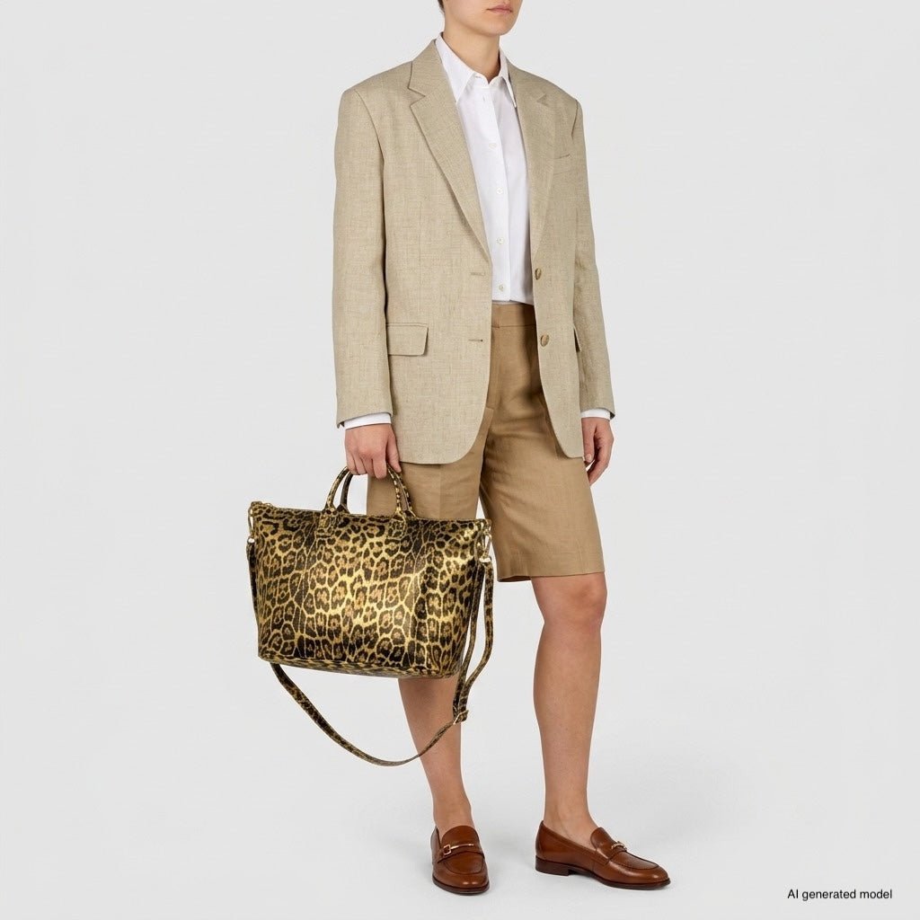Italian Genuine Leopard-Print Metallic Suede Top-Handle Bag | Rimini - Che Cose Belle