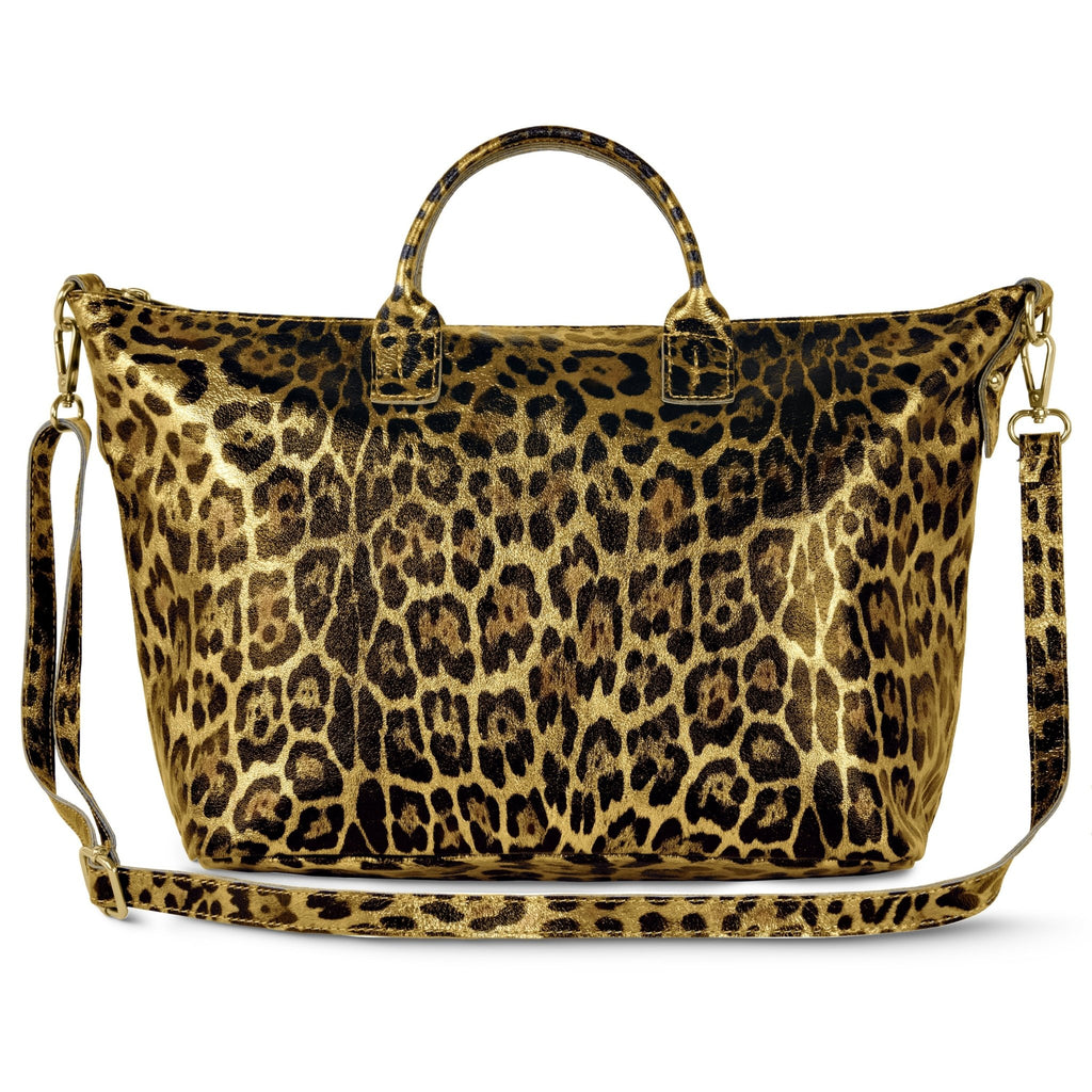 Italian Genuine Leopard-Print Metallic Suede Top-Handle Bag | Rimini - Che Cose Belle