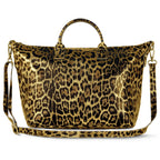 Italian Genuine Leopard-Print Metallic Suede Top-Handle Bag | Rimini - Che Cose Belle