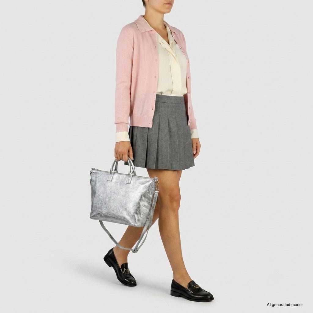 Italian Genuine Metallic Suede Top-Handle Bag | Padova - Che Cose Belle