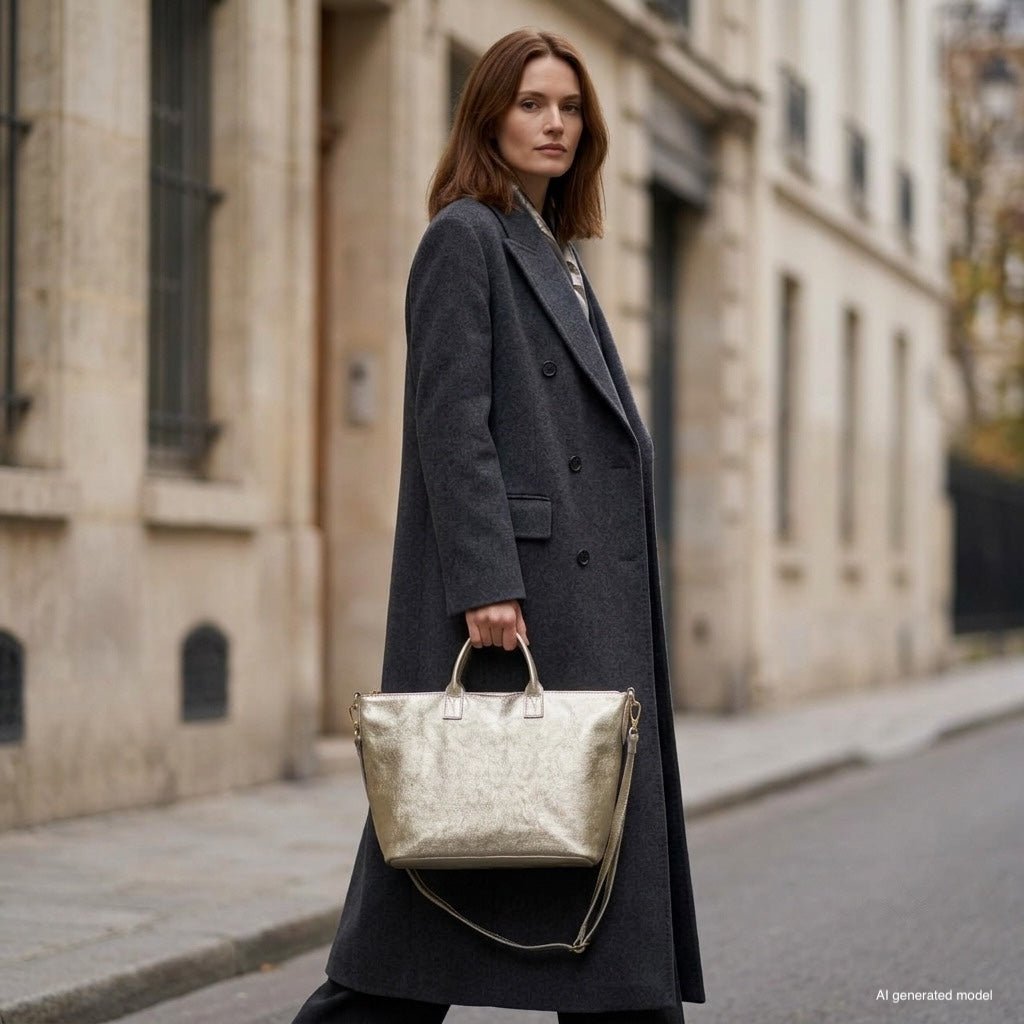Italian Genuine Metallic Suede Top-Handle Bag | Padova - Che Cose Belle