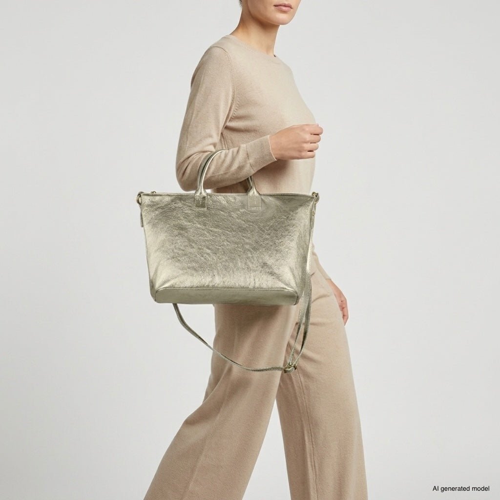 Italian Genuine Metallic Suede Top-Handle Bag | Padova - Che Cose Belle