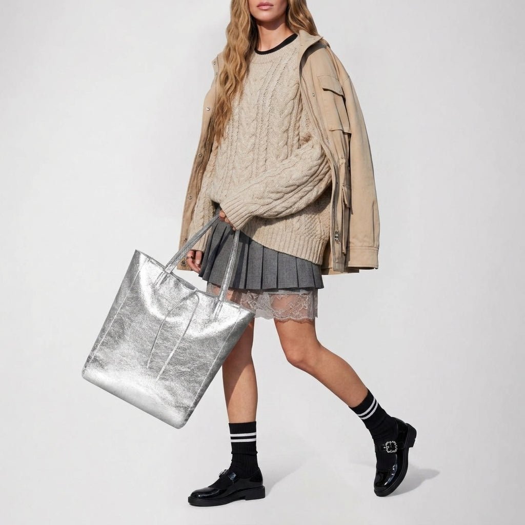 Italian Genuine Metallic Suede Tote Bag | Pisa - Che Cose Belle