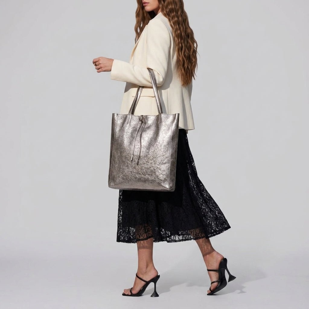 Italian Genuine Metallic Suede Tote Bag | Pisa - Che Cose Belle