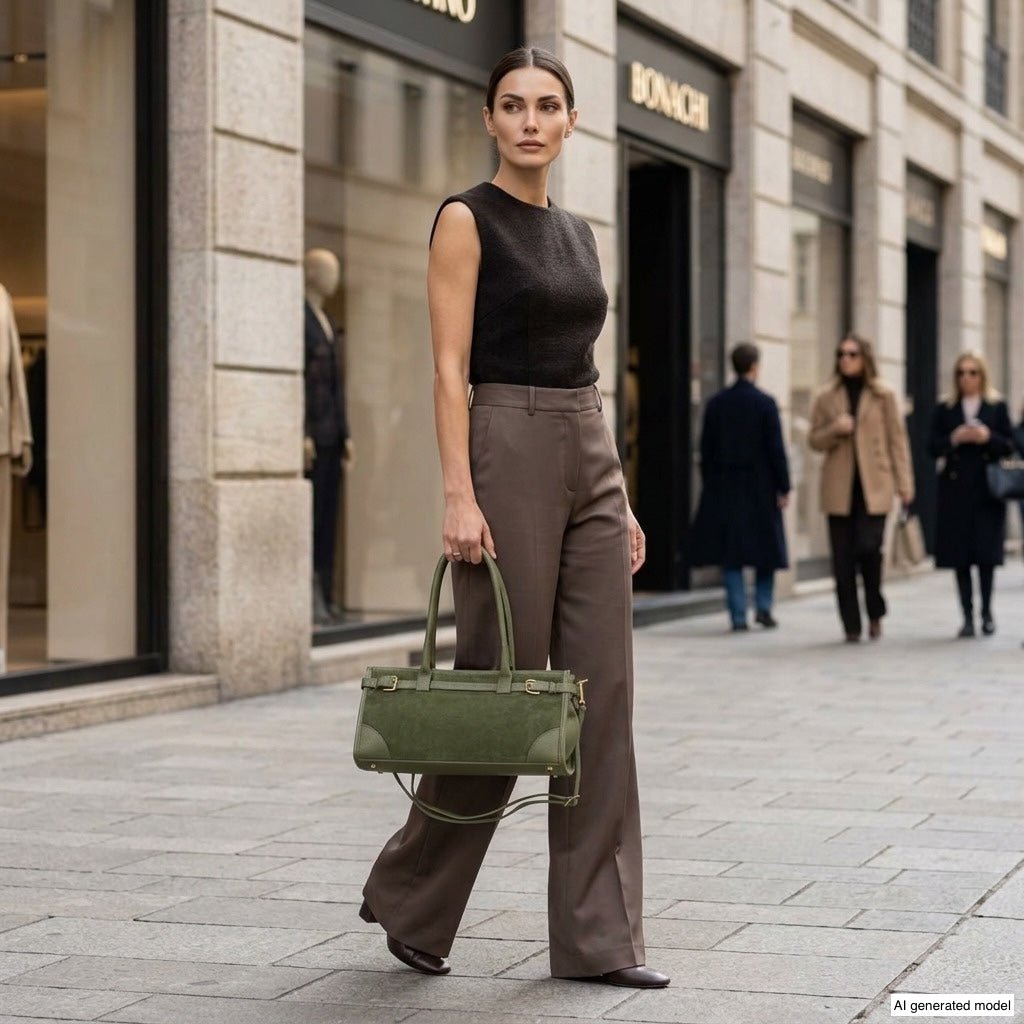 Italian Genuine Suede & Full-Grain Leather Shoulder Bag | Lodi - Che Cose Belle