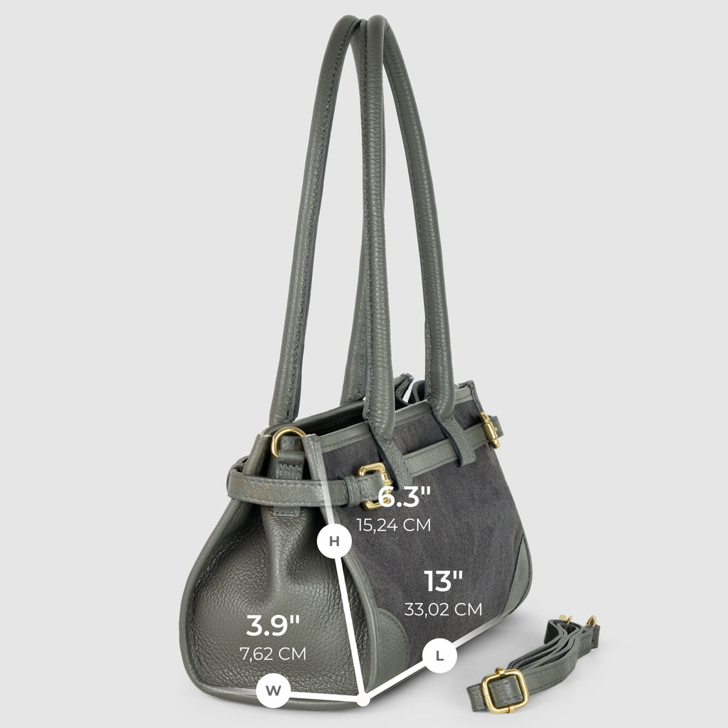 Italian Genuine Suede & Full-Grain Leather Shoulder Bag | Lodi - Che Cose Belle