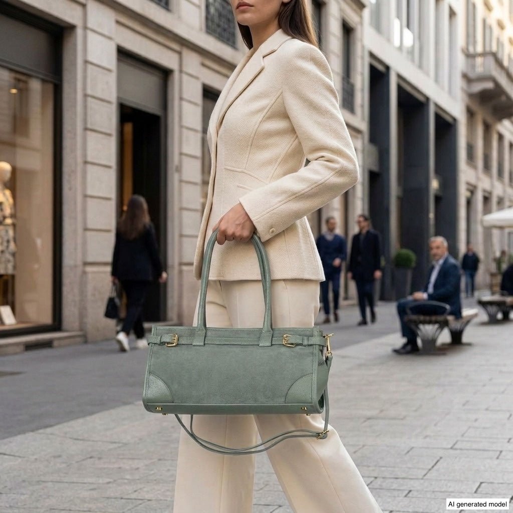 Italian Genuine Suede & Full-Grain Leather Shoulder Bag | Lodi - Che Cose Belle