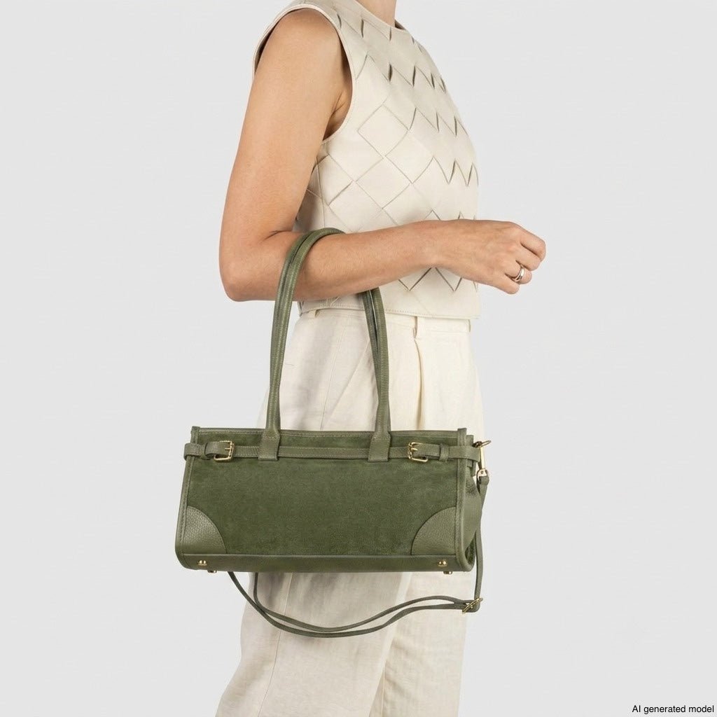 Italian Genuine Suede & Full-Grain Leather Shoulder Bag | Lodi - Che Cose Belle