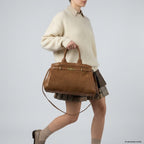 Italian Genuine Suede & Full-Grain Leather Top-Handle Bag | Forlì - Che Cose Belle