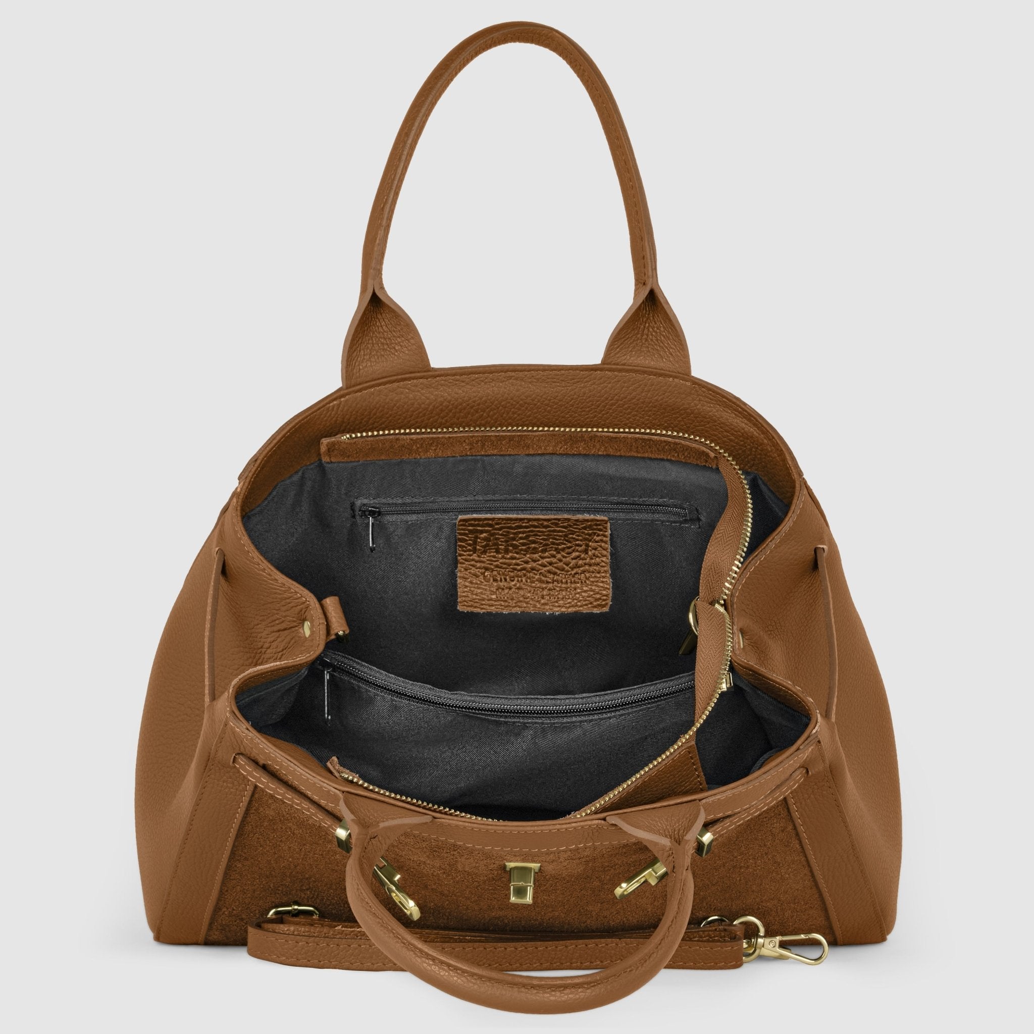 Italian Genuine Suede & Full-Grain Leather Top-Handle Bag | Forlì - Che Cose Belle