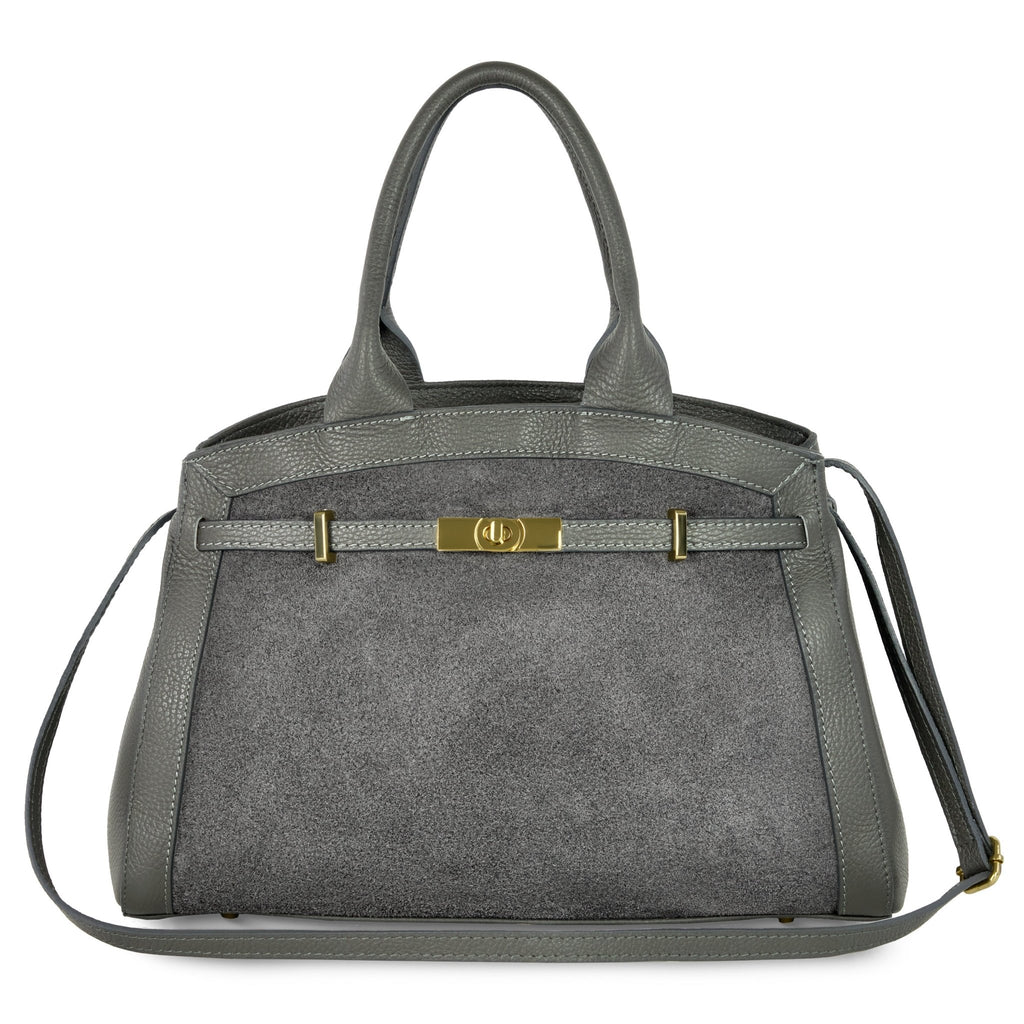 Italian Genuine Suede & Full-Grain Leather Top-Handle Bag | Forlì - Che Cose Belle