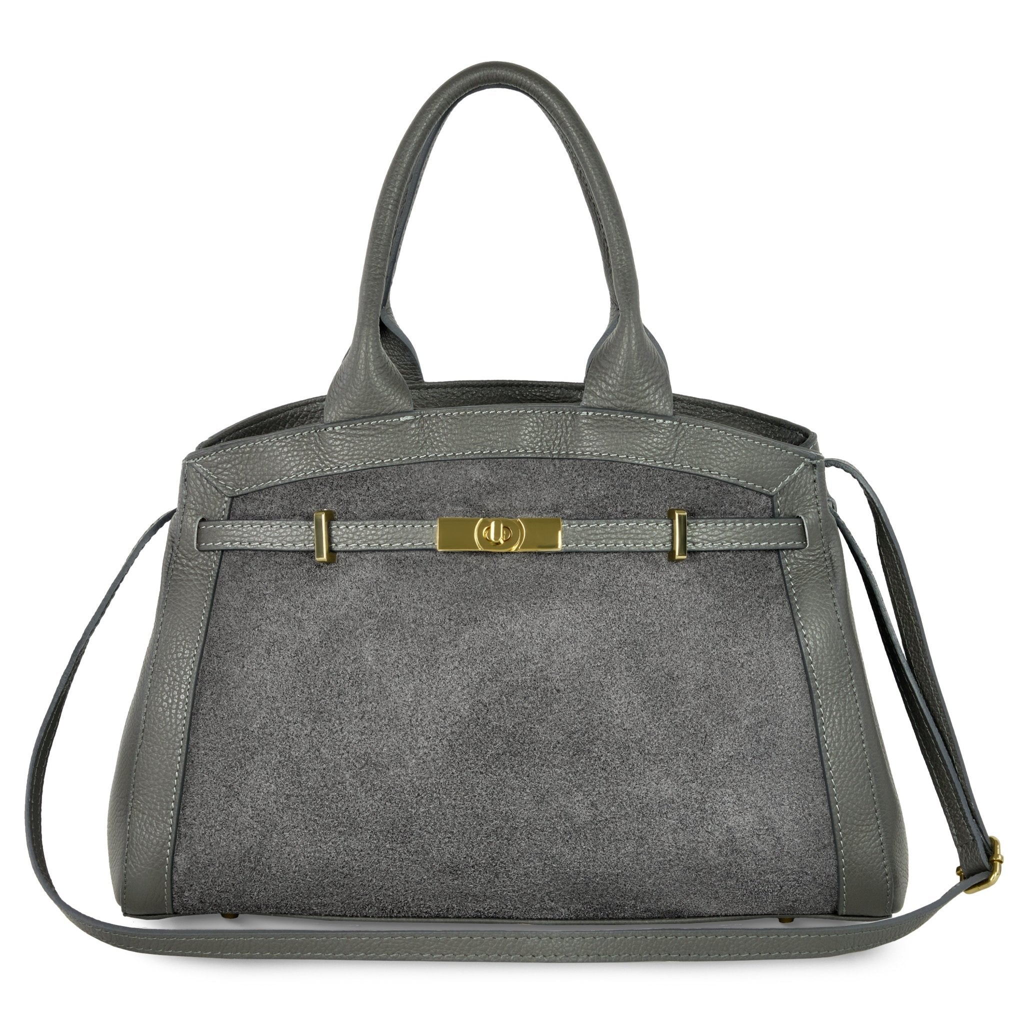 Italian Genuine Suede & Full-Grain Leather Top-Handle Bag | Forlì - Che Cose Belle