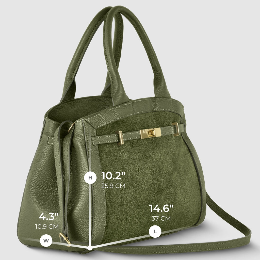 Italian Genuine Suede & Full-Grain Leather Top-Handle Bag | Forlì - Che Cose Belle