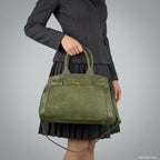 Italian Genuine Suede & Full-Grain Leather Top-Handle Bag | Forlì - Che Cose Belle