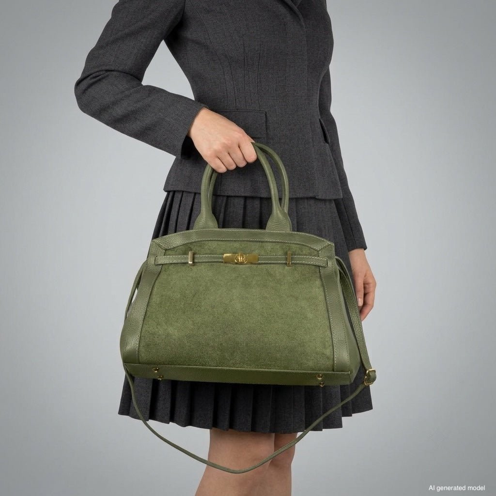 Italian Genuine Suede & Full-Grain Leather Top-Handle Bag | Forlì - Che Cose Belle