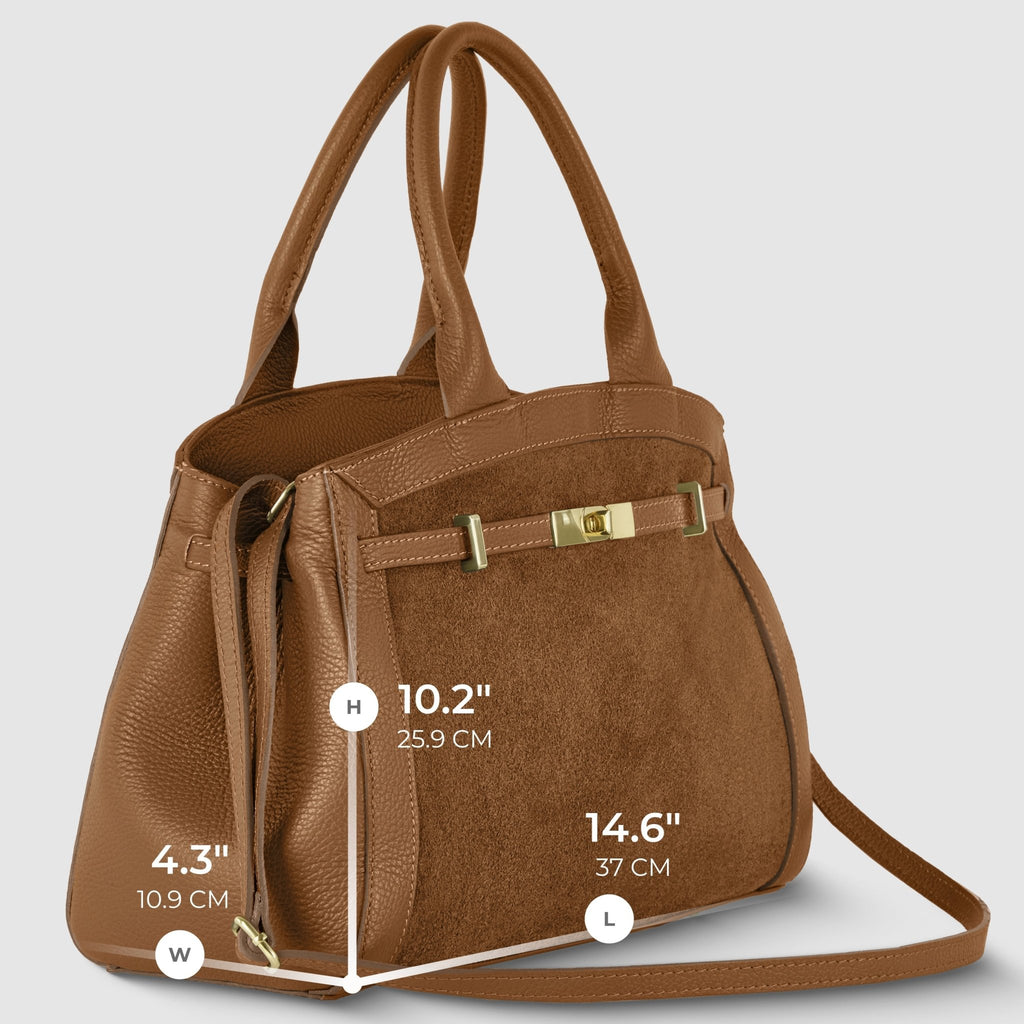 Italian Genuine Suede & Full-Grain Leather Top-Handle Bag | Forlì - Che Cose Belle