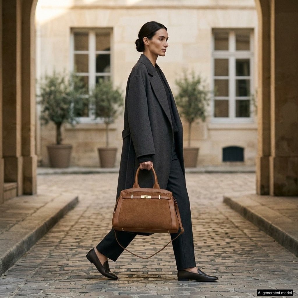 Italian Genuine Suede & Full-Grain Leather Top-Handle Bag | Forlì - Che Cose Belle