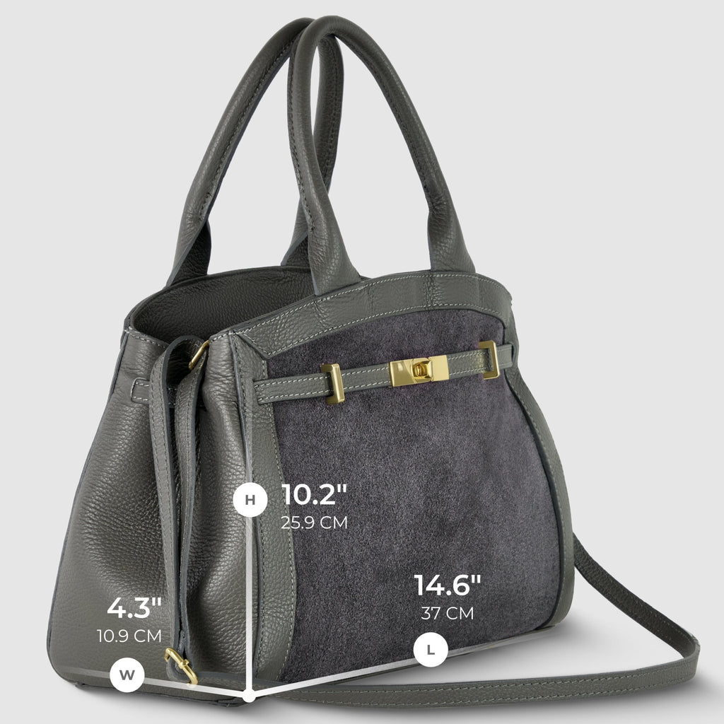 Italian Genuine Suede & Full-Grain Leather Top-Handle Bag | Forlì - Che Cose Belle