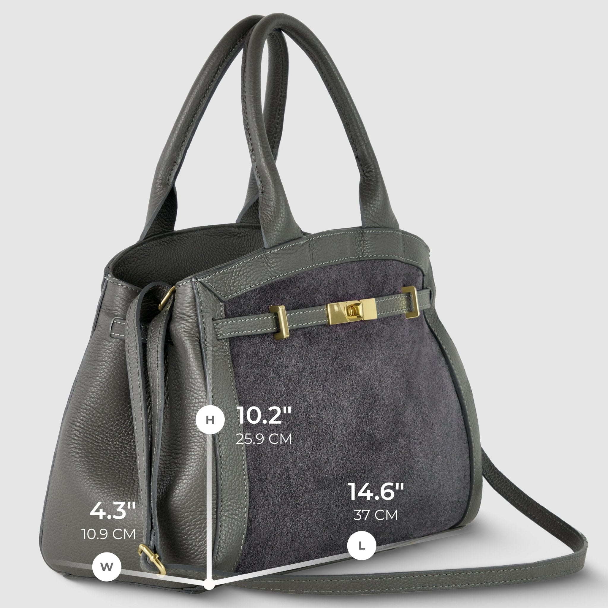 Italian Genuine Suede & Full-Grain Leather Top-Handle Bag | Forlì - Che Cose Belle