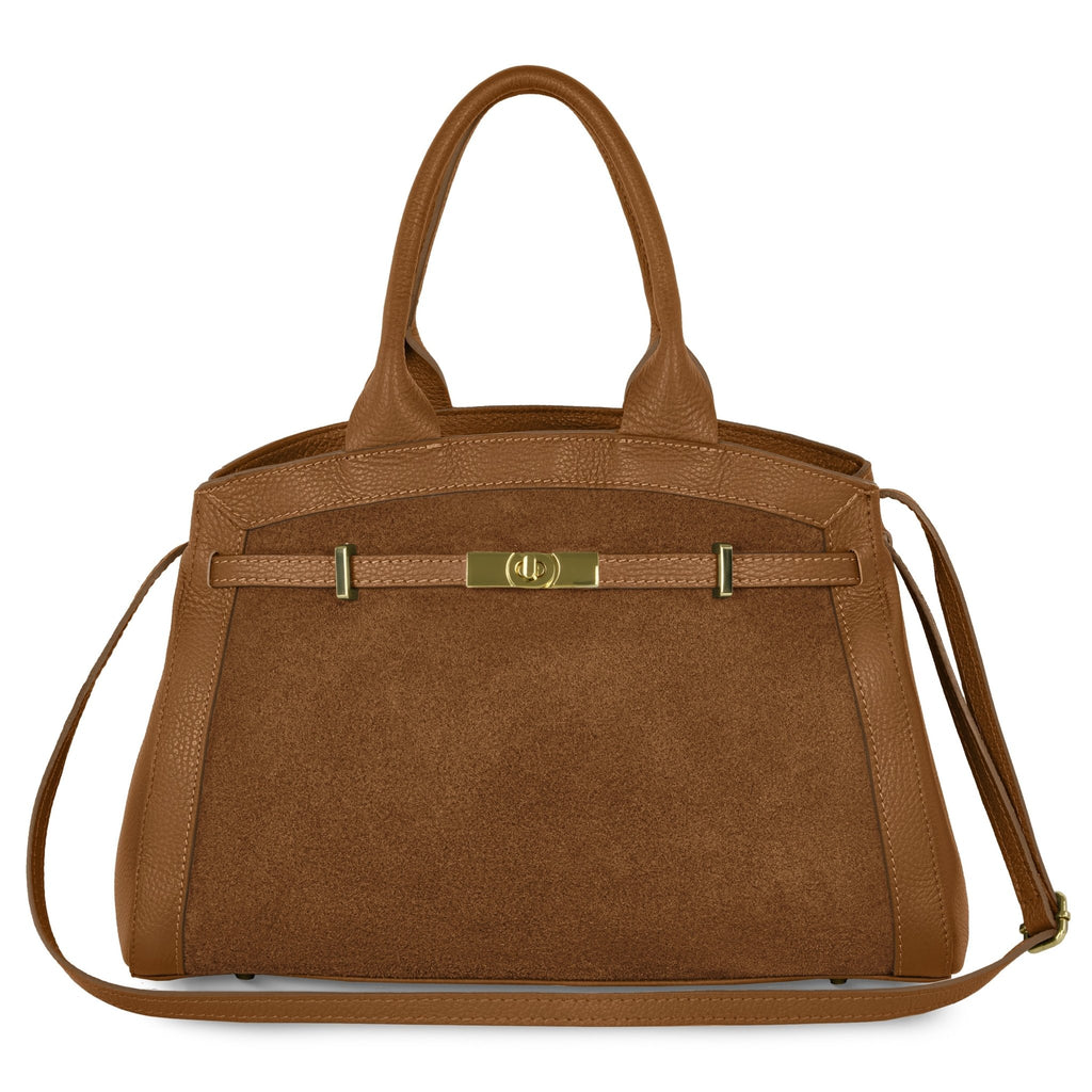 Italian Genuine Suede & Full-Grain Leather Top-Handle Bag | Forlì - Che Cose Belle