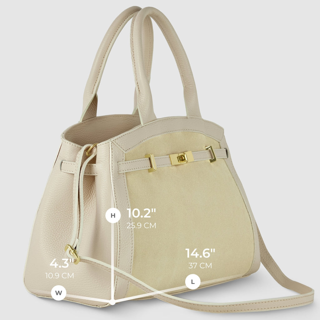 Italian Genuine Suede & Full-Grain Leather Top-Handle Bag | Forlì - Che Cose Belle