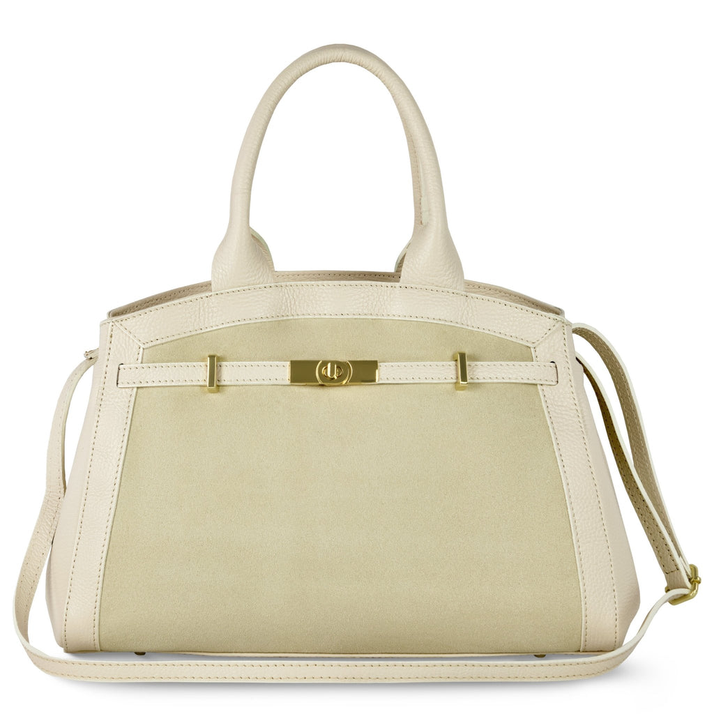 Italian Genuine Suede & Full-Grain Leather Top-Handle Bag | Forlì - Che Cose Belle