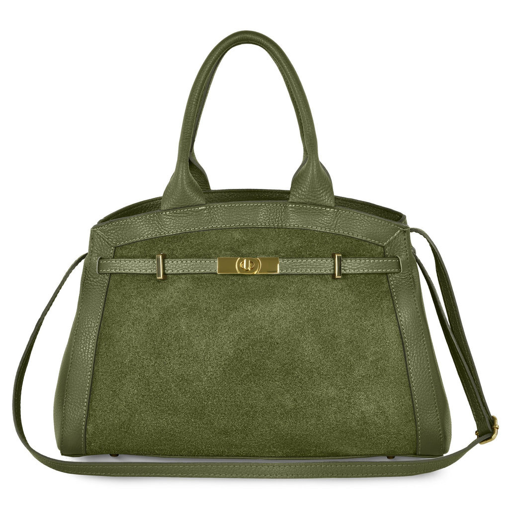 Italian Genuine Suede & Full-Grain Leather Top-Handle Bag | Forlì - Che Cose Belle