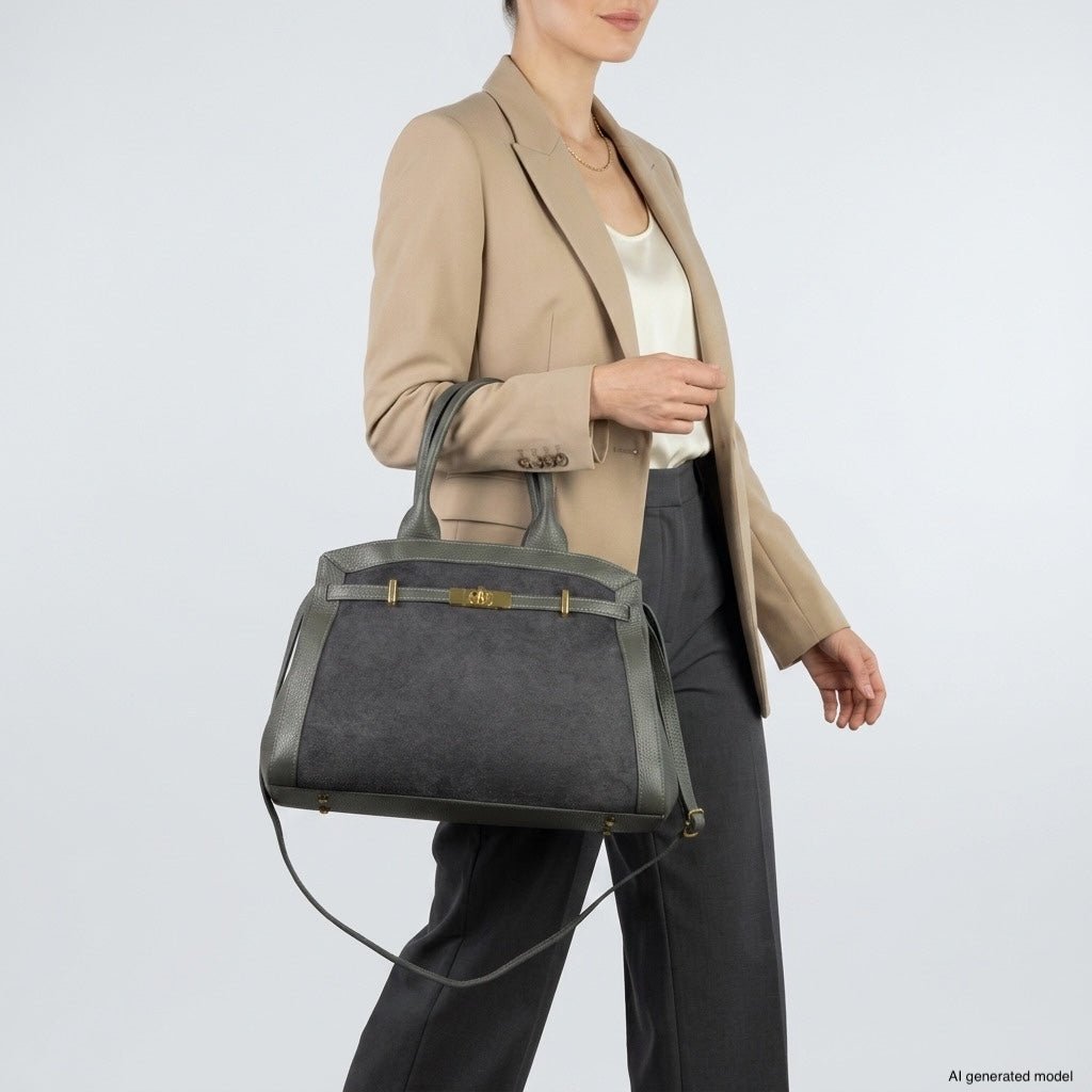 Italian Genuine Suede & Full-Grain Leather Top-Handle Bag | Forlì - Che Cose Belle