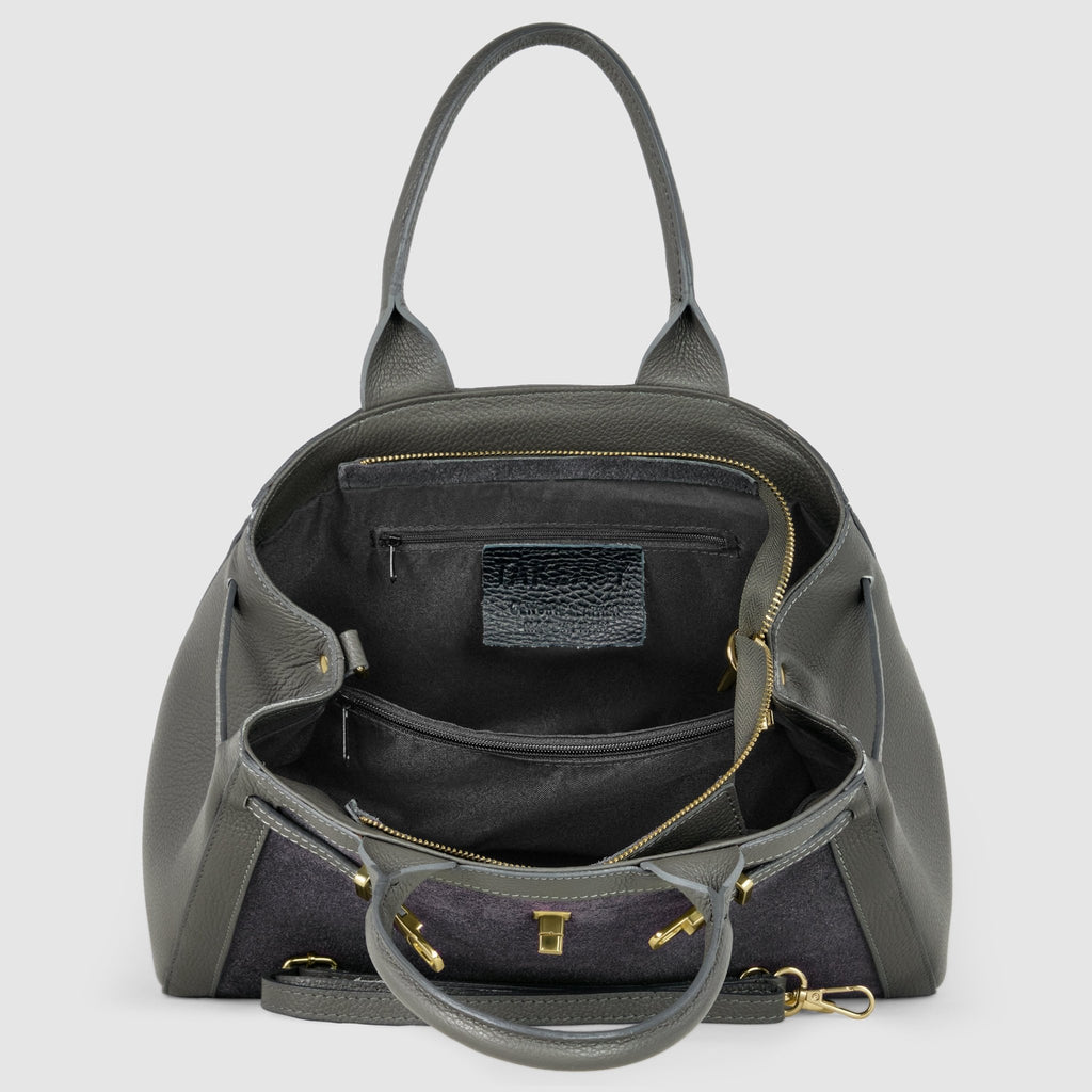 Italian Genuine Suede & Full-Grain Leather Top-Handle Bag | Forlì - Che Cose Belle