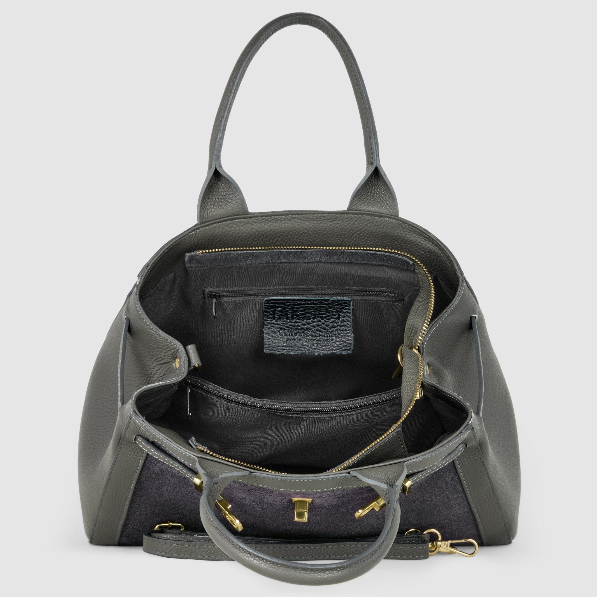 Italian Genuine Suede & Full-Grain Leather Top-Handle Bag | Forlì - Che Cose Belle
